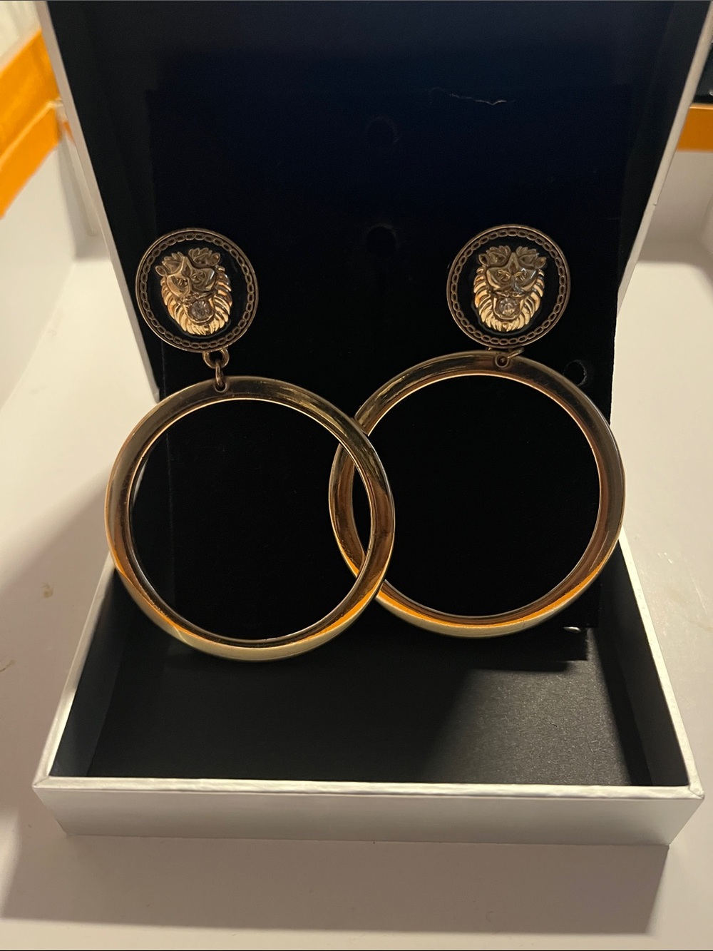 Aldo Gold Lion Medallion Double Hoop Earrings